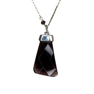 Chicos Long Silver-Tone Chain Necklace With Purple Glass Faceted Pendant